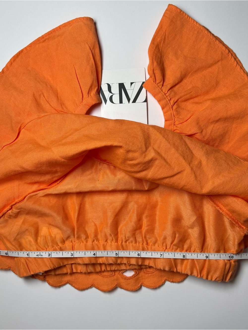 NWT Zara Kids Tangerine Orange Eyelet Lace Ruffle Cropped Top Blouse 6Y Summer - Picture 7 of 7